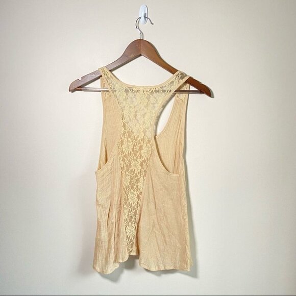 C'est Toi Racerback Sleeveless Blouse Rayon w/ Lace Back Cream Small - Picture 2 of 8